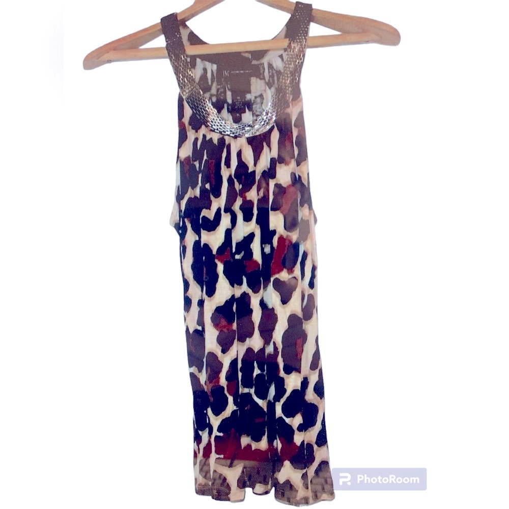 INC Animal Print Embelished Sleeveless Top Size MP